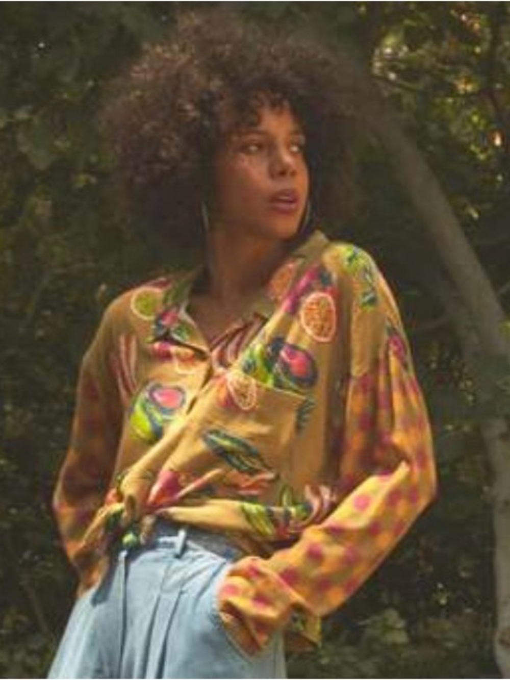 Anthropologie The Odells Kelley Top Olive Multi Fruit Print Blouse Medium